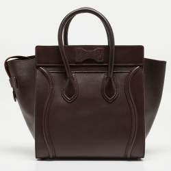 Pre Owned Celine Dark Burgundy Leather Mini Luggage Tote