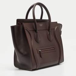Pre Owned Celine Dark Burgundy Leather Mini Luggage Tote