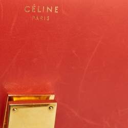 Pre Owned Celine Coral Red Leather Medium Classic Box Shoulder Bag