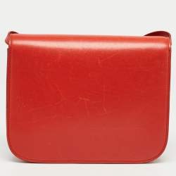 Pre Owned Celine Coral Red Leather Medium Classic Box Shoulder Bag