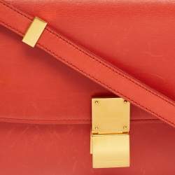 Pre Owned Celine Coral Red Leather Medium Classic Box Shoulder Bag