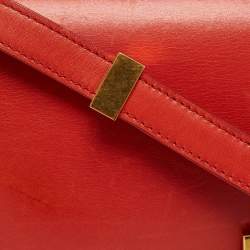 Pre Owned Celine Coral Red Leather Medium Classic Box Shoulder Bag