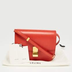 Pre Owned Celine Coral Red Leather Medium Classic Box Shoulder Bag