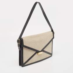 Pre Owned Celine Black/Grey Canvas and Leather Diamond Shoulder Bag