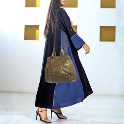 Pre Owned Celine Olive Green Python Charm Tote