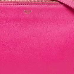 Pre Owned Celine Pink Leather Large Trio Zip Crossbody Bag