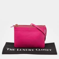 Pre Owned Celine Pink Leather Large Trio Zip Crossbody Bag