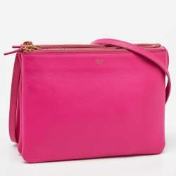 Pre Owned Celine Pink Leather Large Trio Zip Crossbody Bag