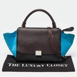 Pre Owned Celine Tri Color Leather and Suede Small Trapeze Top Handle Bag