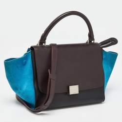 Pre Owned Celine Tri Color Leather and Suede Small Trapeze Top Handle Bag