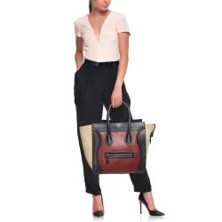 Pre Owned Celine Tricolor Leather and Suede Mini Luggage Tote
