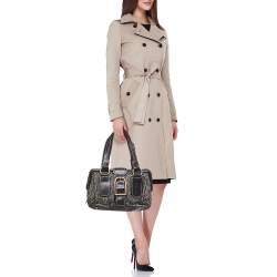 Pre Owned Celine Black/Grey Wool and Leather Ella Frame Bag