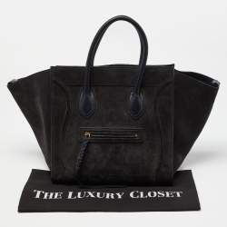 Pre Owned Celine Dark Grey/Dark Blue Suede and Leather Medium Phantom Luggage Tote