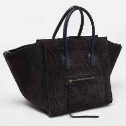 Celine Dark Grey/Dark Blue Suede and Leather Medium Phantom Luggage Tote