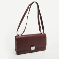 Celine Burgundy/Brown Leather and Python Classic Box Shoulder Bag