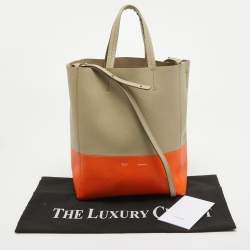 Pre Owned Celine Beige/Orange Leather Small Vertical Cabas Tote