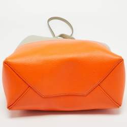 Pre Owned Celine Beige/Orange Leather Small Vertical Cabas Tote