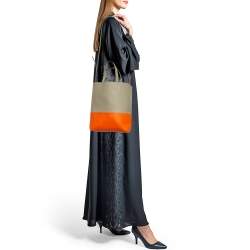 Pre Owned Celine Beige/Orange Leather Small Vertical Cabas Tote