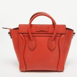 Pre Owned Céline Red Leather Nano Luggage Tote