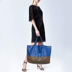 Pre Owned Celine Blue/Brown Leather Horizontal Cabas Tote