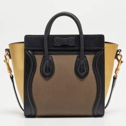 Pre Owned Céline Multicolor Nubuck and Leather Nano Luggage Tote