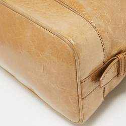 Pre Owned Celine Beige Crinkled Patent Leather Macadam Logo Bag