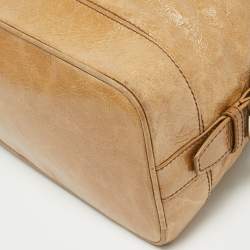 Pre Owned Celine Beige Crinkled Patent Leather Macadam Logo Bag