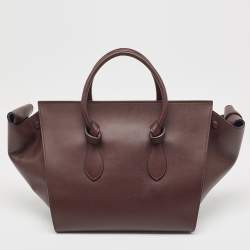 Pre Owned Celine Burgundy Leather Small Tie Tote