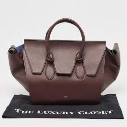 Pre Owned Celine Burgundy Leather Small Tie Tote