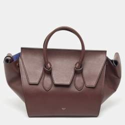 Pre Owned Celine Burgundy Leather Small Tie Tote