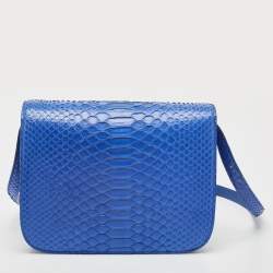 Pre Owned Celine Blue Python Medium Classic Box Bag