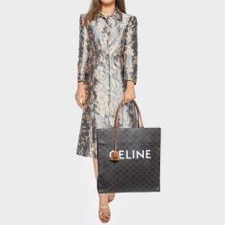 Pre Owned Celine Dark Brown Triomphe Coated Canvas and Leather Medium Vertical Cabas Tote