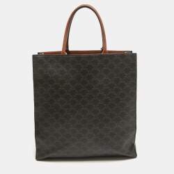 Pre Owned Celine Dark Brown Triomphe Coated Canvas and Leather Medium Vertical Cabas Tote