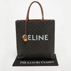 Pre Owned Celine Dark Brown Triomphe Coated Canvas and Leather Medium Vertical Cabas Tote