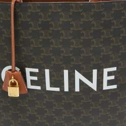 Pre Owned Celine Dark Brown Triomphe Coated Canvas and Leather Medium Vertical Cabas Tote