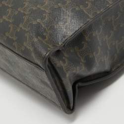 Pre Owned Celine Dark Brown Triomphe Coated Canvas and Leather Medium Vertical Cabas Tote