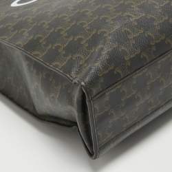 Pre Owned Celine Dark Brown Triomphe Coated Canvas and Leather Medium Vertical Cabas Tote
