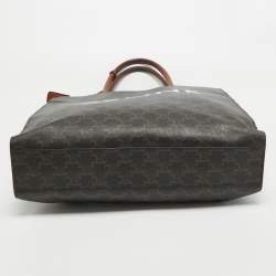 Pre Owned Celine Dark Brown Triomphe Coated Canvas and Leather Medium Vertical Cabas Tote