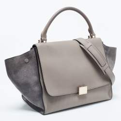 Pre Owned Celine Grey Leather and Suede Medium Trapeze Bag