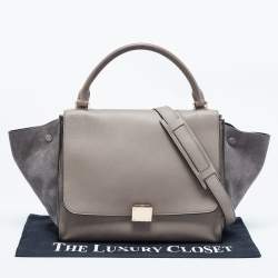 Pre Owned Celine Grey Leather and Suede Medium Trapeze Bag
