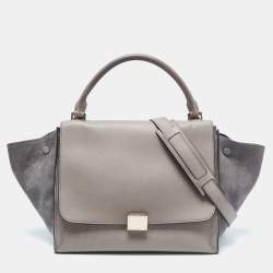 Pre Owned Celine Grey Leather and Suede Medium Trapeze Bag