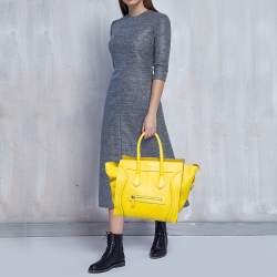 Pre Owned Celine Yellow Leather Mini Luggage Tote