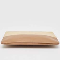 Celine Beige/Brown Leather Color Block Zip Pouch