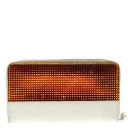 Pre Owned Celine Off White Leather Holographic Zip Up Wallet