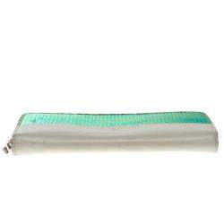Pre Owned Celine Off White Leather Holographic Zip Up Wallet