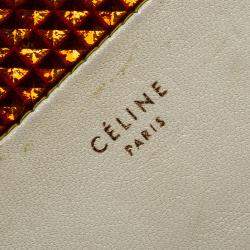 Pre Owned Celine Off White Leather Holographic Zip Up Wallet