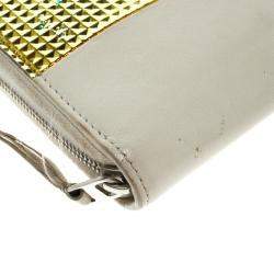 Pre Owned Celine Off White Leather Holographic Zip Up Wallet