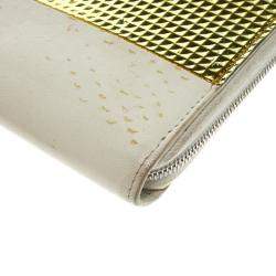 Pre Owned Celine Off White Leather Holographic Zip Up Wallet