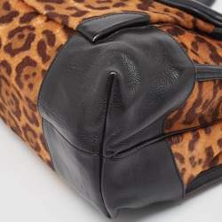 Pre Owned Celine Black/Brown Leopard Print Calf Hair and  Leather Boogie Satchel