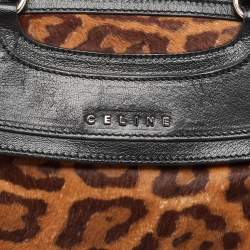 Pre Owned Celine Black/Brown Leopard Print Calf Hair and  Leather Boogie Satchel
